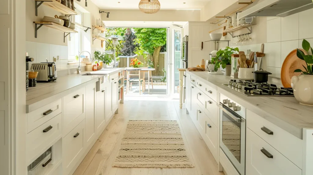 Cucina luminosa in stile contemporaneo con materiali naturali