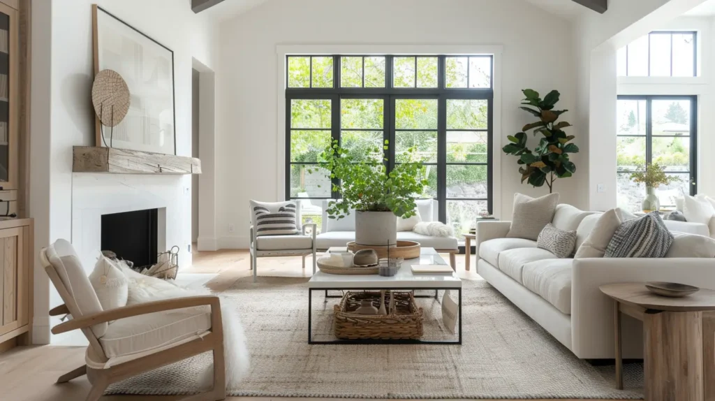 Soggiorno elegante con arredi contemporanei e palette neutra