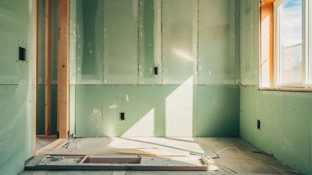 Pareti del bagno realizzate in cartongesso verde durante la ristrutturazione