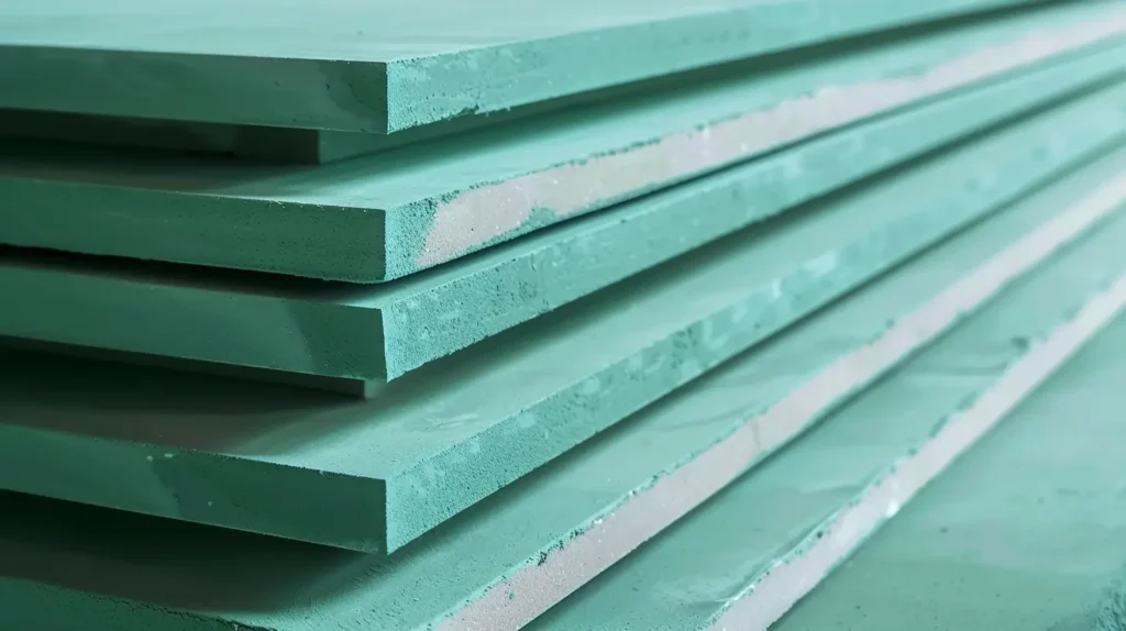 Pareti del bagno realizzate in cartongesso verde durante la ristrutturazione