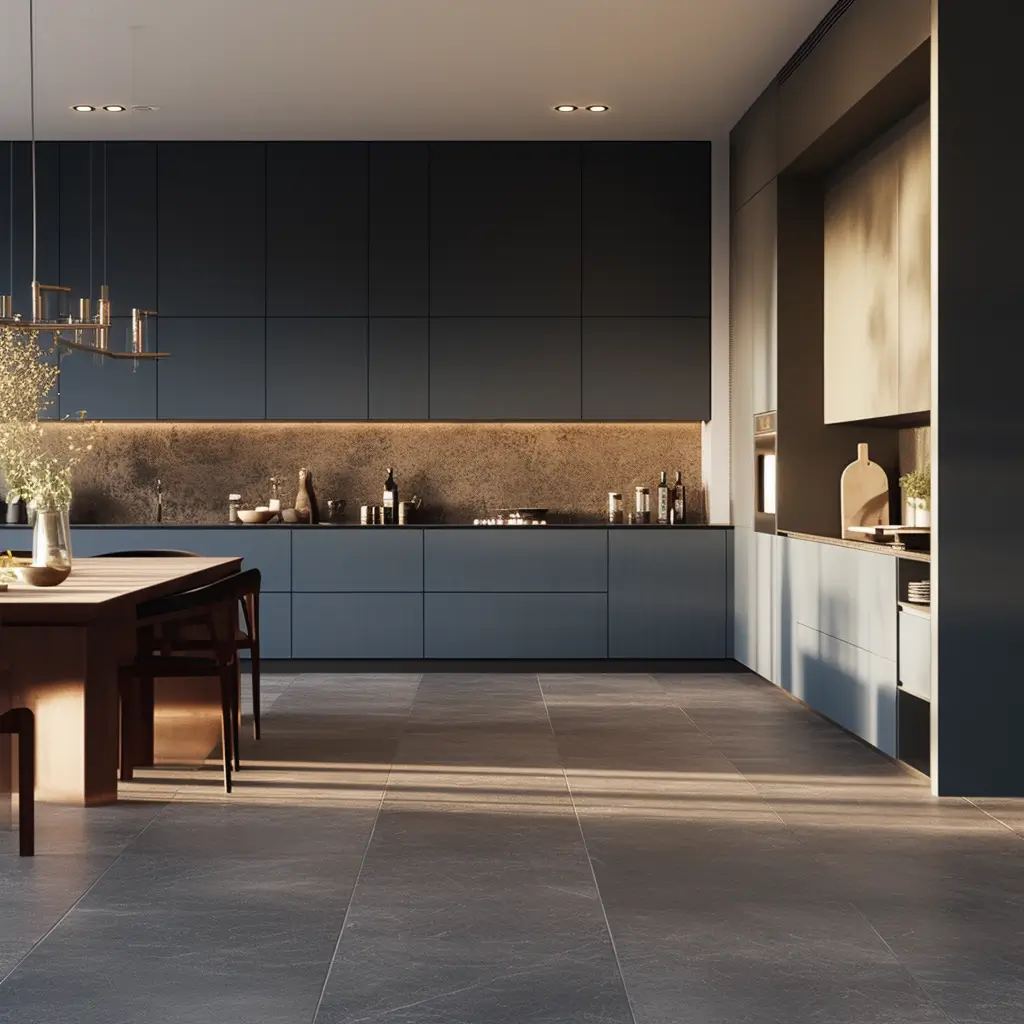 ampia cucina con finiture di design ad angolo