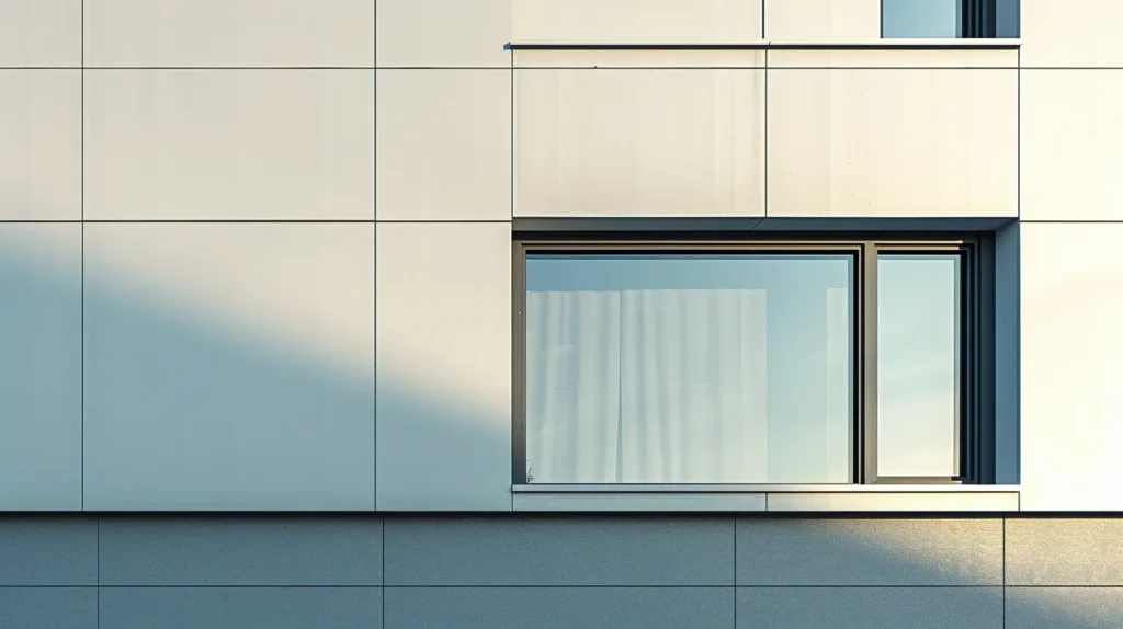 Facciata moderna rivestita in pannelli PVC per esterni con finitura chiara