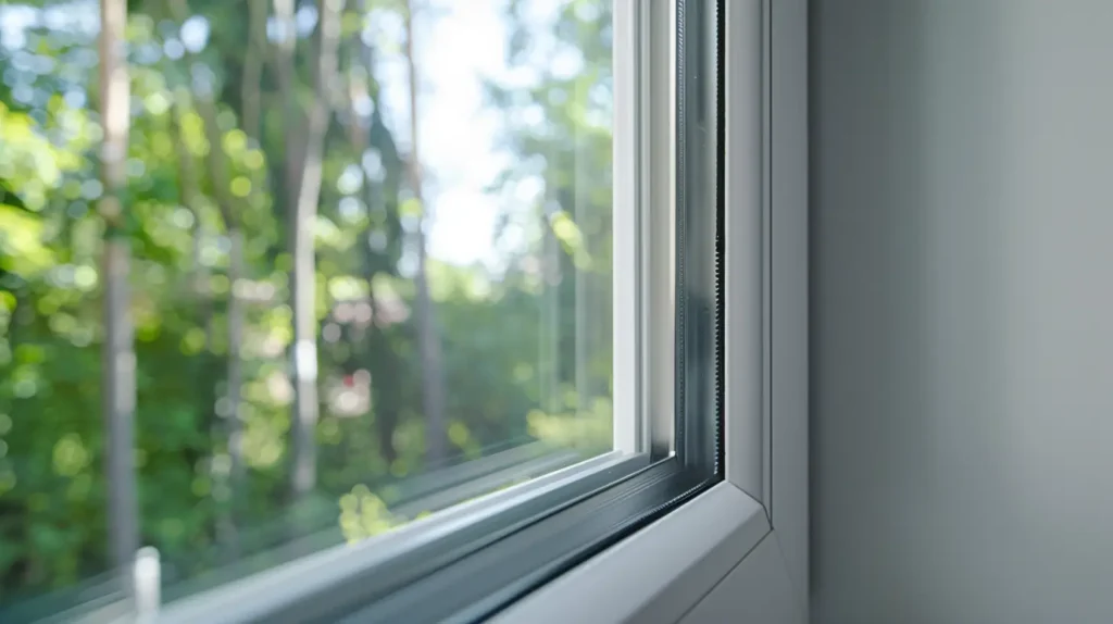 Dettaglio di infisso moderno montato senza demolizioni su finestra esistente