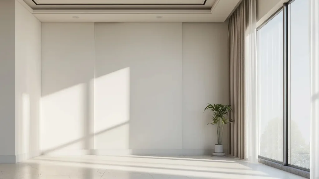 Vista laterale di finestra con tenda incassata nel cartongesso