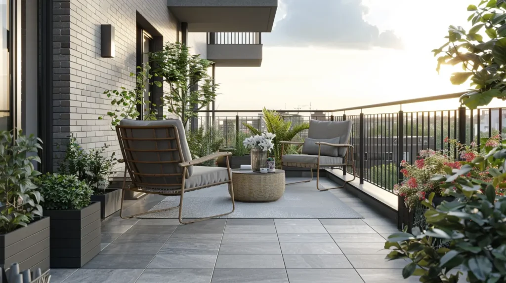 terrazzo urbano con bel pavimento ber arredato